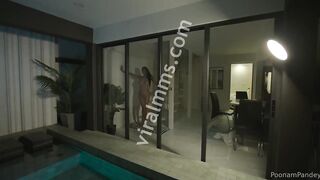 Famous actress Poonam Pandey gets fully nude poolside and rubs her shaved pussy hard
